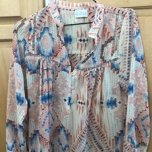Dolan size XS Cream Multi-Color Poly Long-Sleeved Blouse